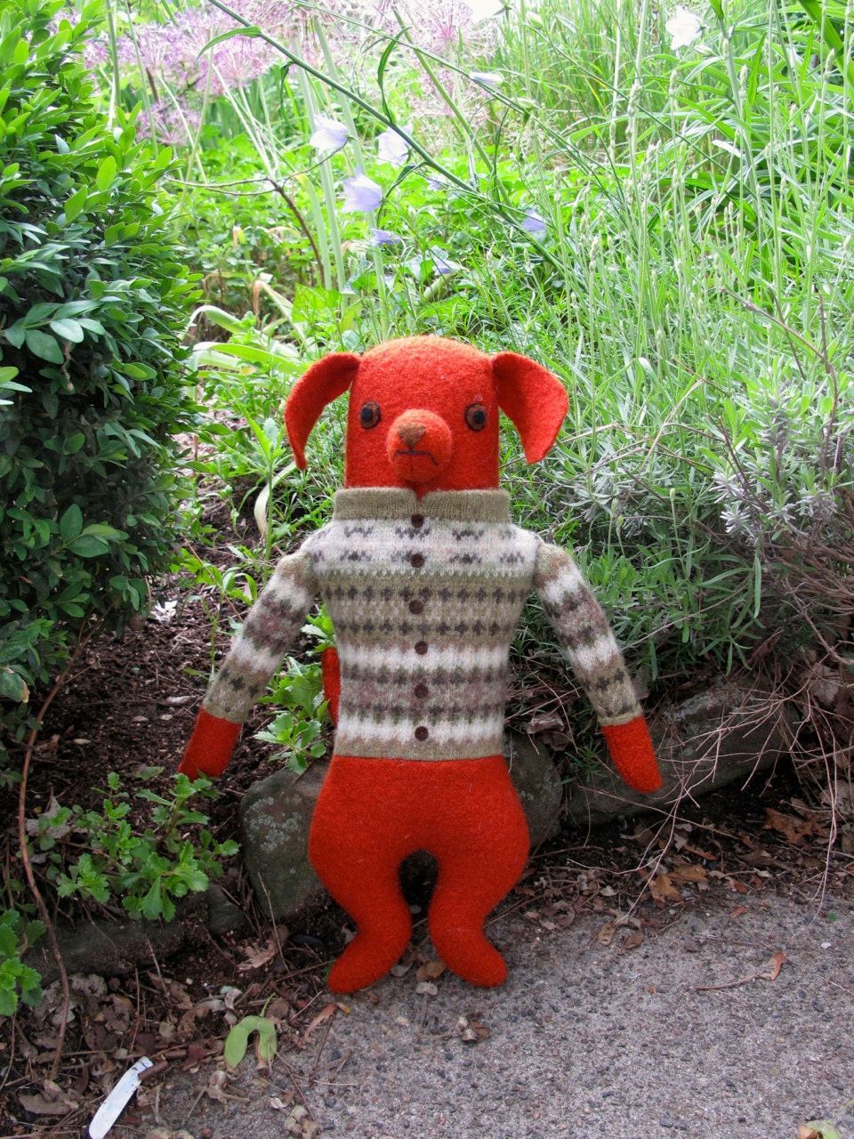 Orange Dog in fair isle sweater wool doll boy