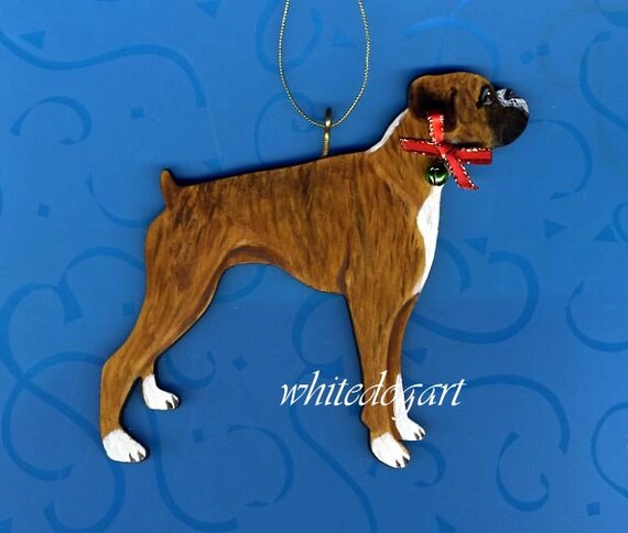 Custom Uncropped Brindle Boxer Christmas Ornament by whitedogart