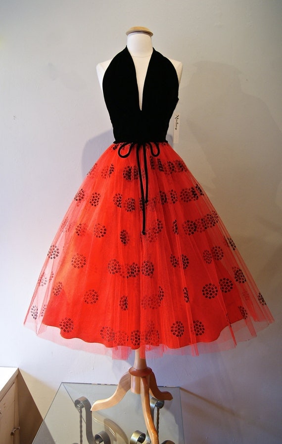 50s Dress // Vintage 1950s Halter Dress Red and by xtabayvintage 50s Dress // Vintage 1950s Halter Dress Red and by xtabayvintage