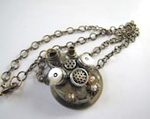 Steampunk No. 155 Gas Mask on Movement Necklace with Swarovski Crystals 20" Chain - SteampunkPerceptions