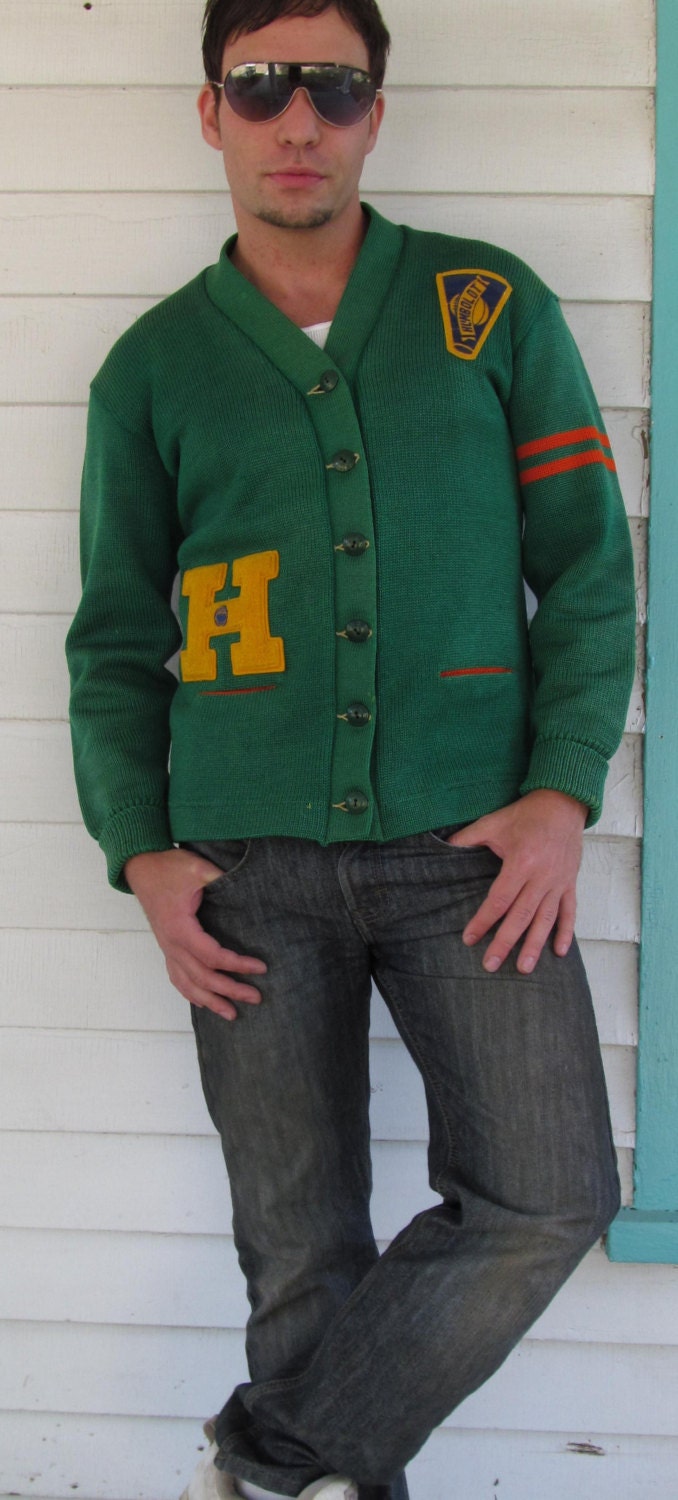 Think Green! Humbolt High Vintage Wool Ladies Basketball Letter Man Sweater Cheerleader M/L - wyomingvintage
