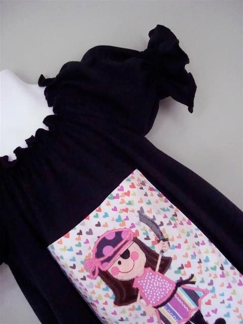 Appliqued Pirate Girl Black Knit Dress Size 1 to 8 - JuvieMoonDesigns