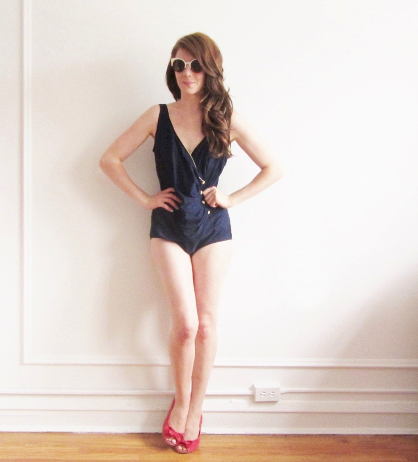 nautical sailor one piece . navy gold swimsuit .plus size