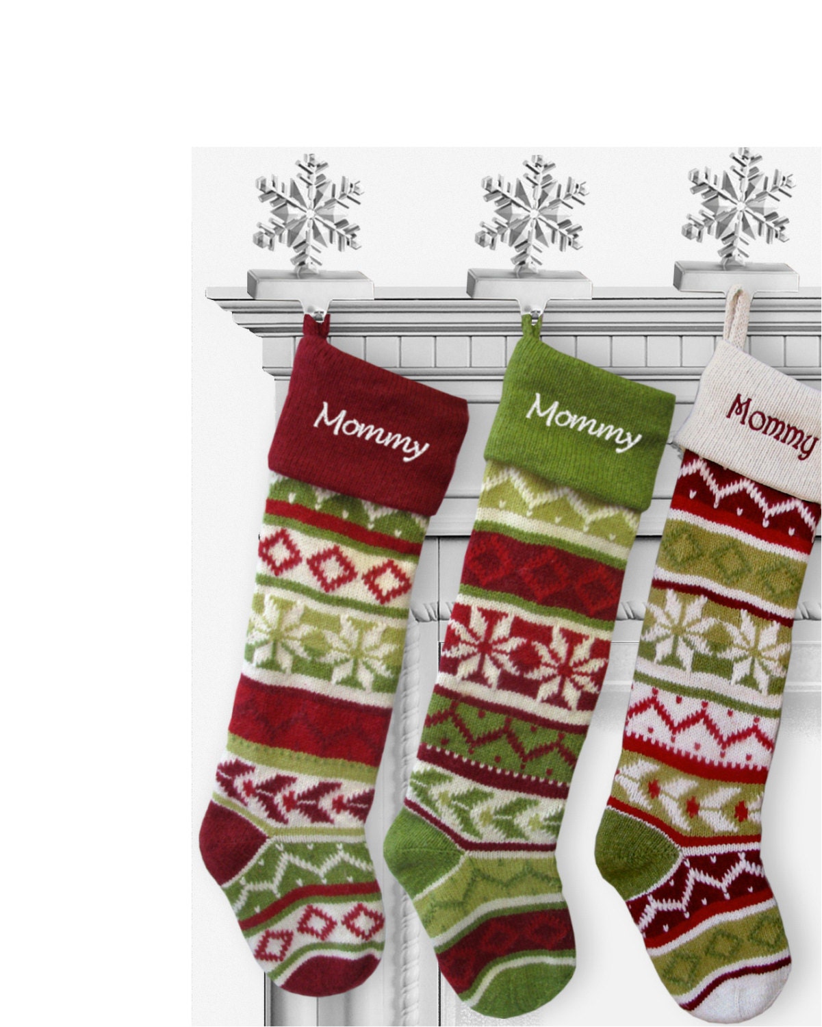 Personalized Knitted Christmas Stockings Red Green White - eugenie2