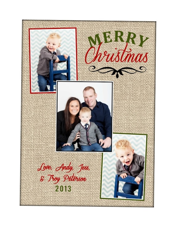 Burlap Merry Christmas Photo Card - Digital File Il_570xn