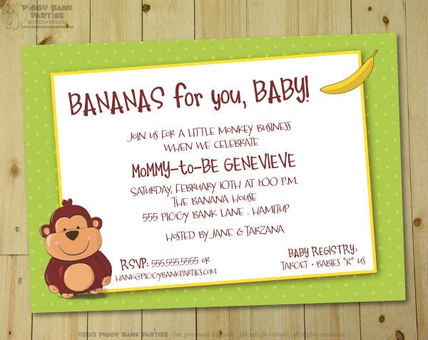 MONKEYING AROUND Invitation - Personalized DIY Printable Monkey Themed Invite Il_570xn