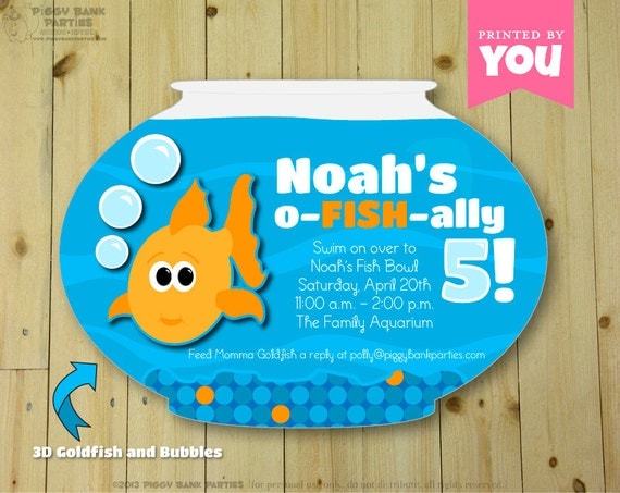 3D GOLDFISH Invitation - Personalized DIY Printable 3D Fish and Bubble Invite // Birthday Party Il_570xn