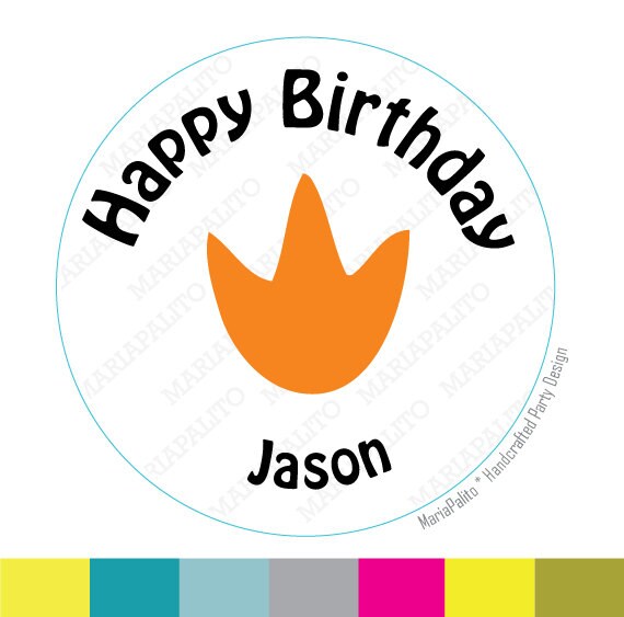 Dino Paw stickers Party Personalized Happy Birthday PRINTED round Stickers, tags, Labels or Envelope Seals A725 Il_570xn