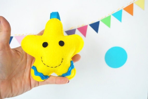 Felt Christmas Ornament, Yellow Happy Star Christmas Decor, Winter Happy Star A888 Il_570xn