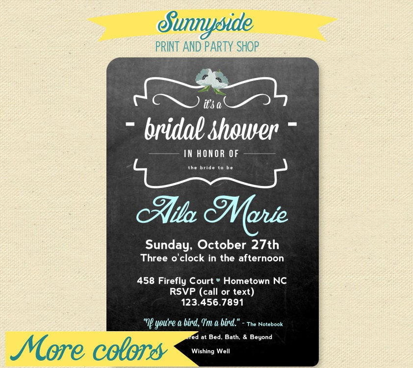Chalkboard Vintage Style Bridal Shower Invite - Love Birds - Printable Il_570xn