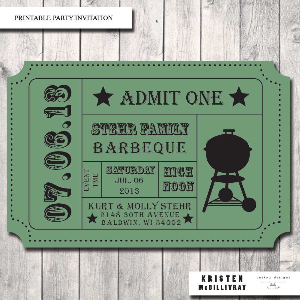 BBQ Backyard Barbecue Party Invitation- DIY Printable Digital File ...