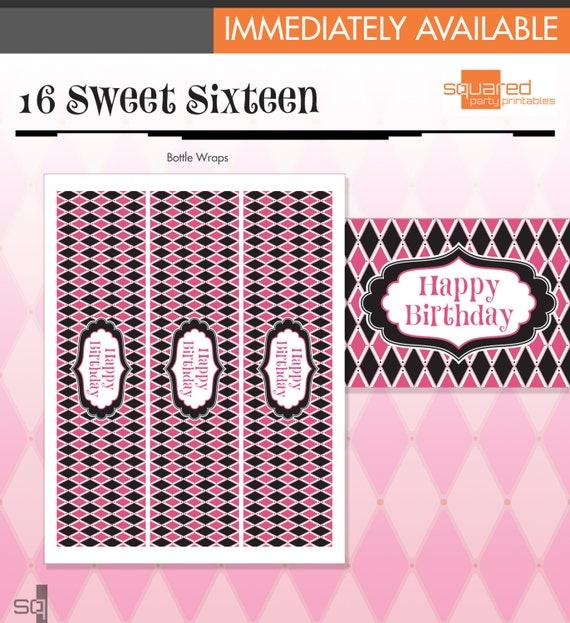 Zebra Happy Birthday - Bottle Wraps, Drink Wraps - Hot Pink - DIY Print - Zebra Print and Hot Pink - Instant Download Il_570xn