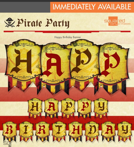 Pirate Birthday Banner - Pirate Printable Banner Flags - Happy Birthday Party Banner - DIY Print - Instant Download Il_570xn