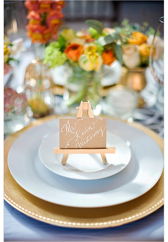 Calligraphy Place Cards - Hand Lettering for weddings & events - White ink on Kraft paper - LavenderCalligraphy