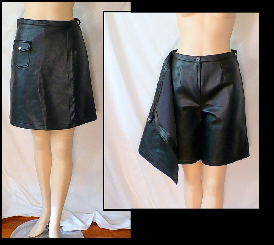S Mod Scooter Skort 60s Vintage Black Pleather Shorts Skirt Small 4