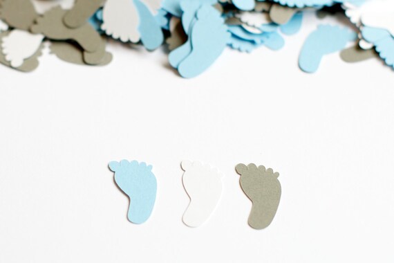 Baby Shower Decoration Confetti Footprint Blue Gray Il_570xn