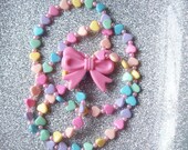Rainbow Sugar - Pastel Hearts and Bow Charm Necklace