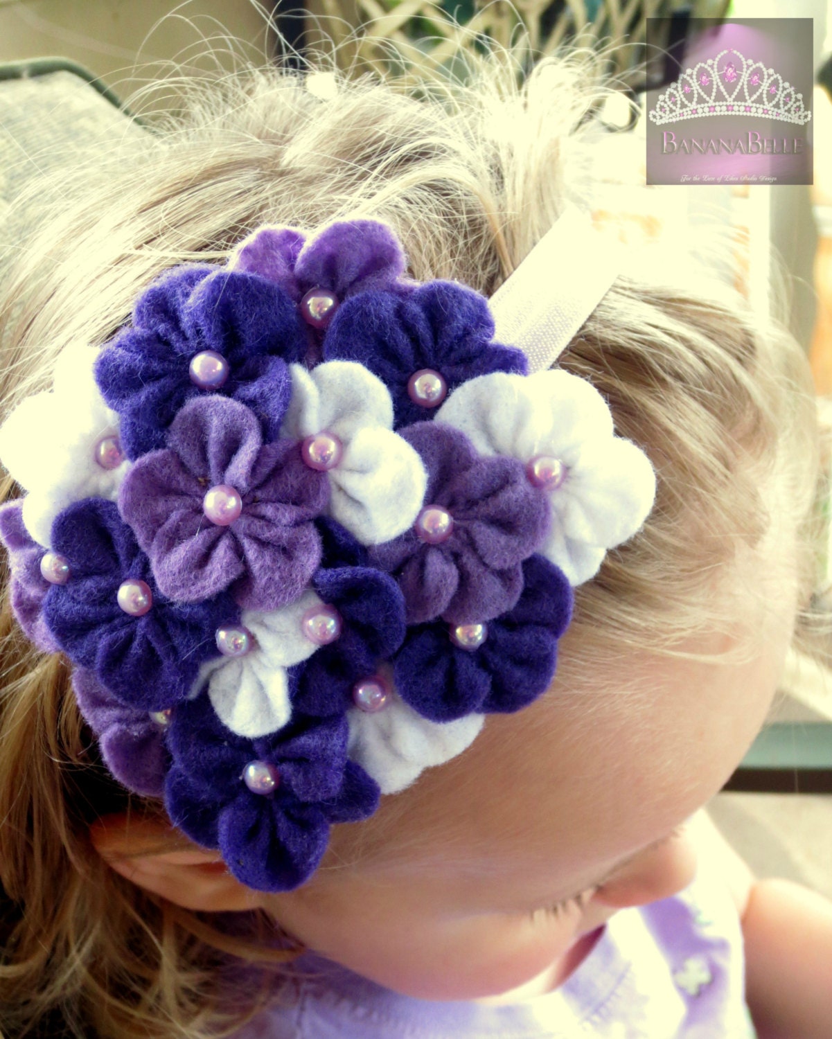 Tangled Rapunzel Inspired Felt Hydrangea Headband Hand Sewn for wedding, flower girl, birthday party, photo prop