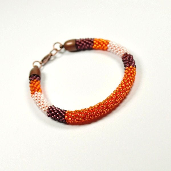 Bead Crochet Bracelet. Rope Bracelet. Oriental Bracelet. Beaded Bracelet. Toho Seed Beads Bracelet. Orange Bracelet. Oriental Bangle. - ArtStyleBizu