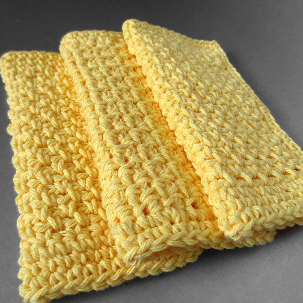 Yellow Simple Cotton Crochet Dishcloths Set by