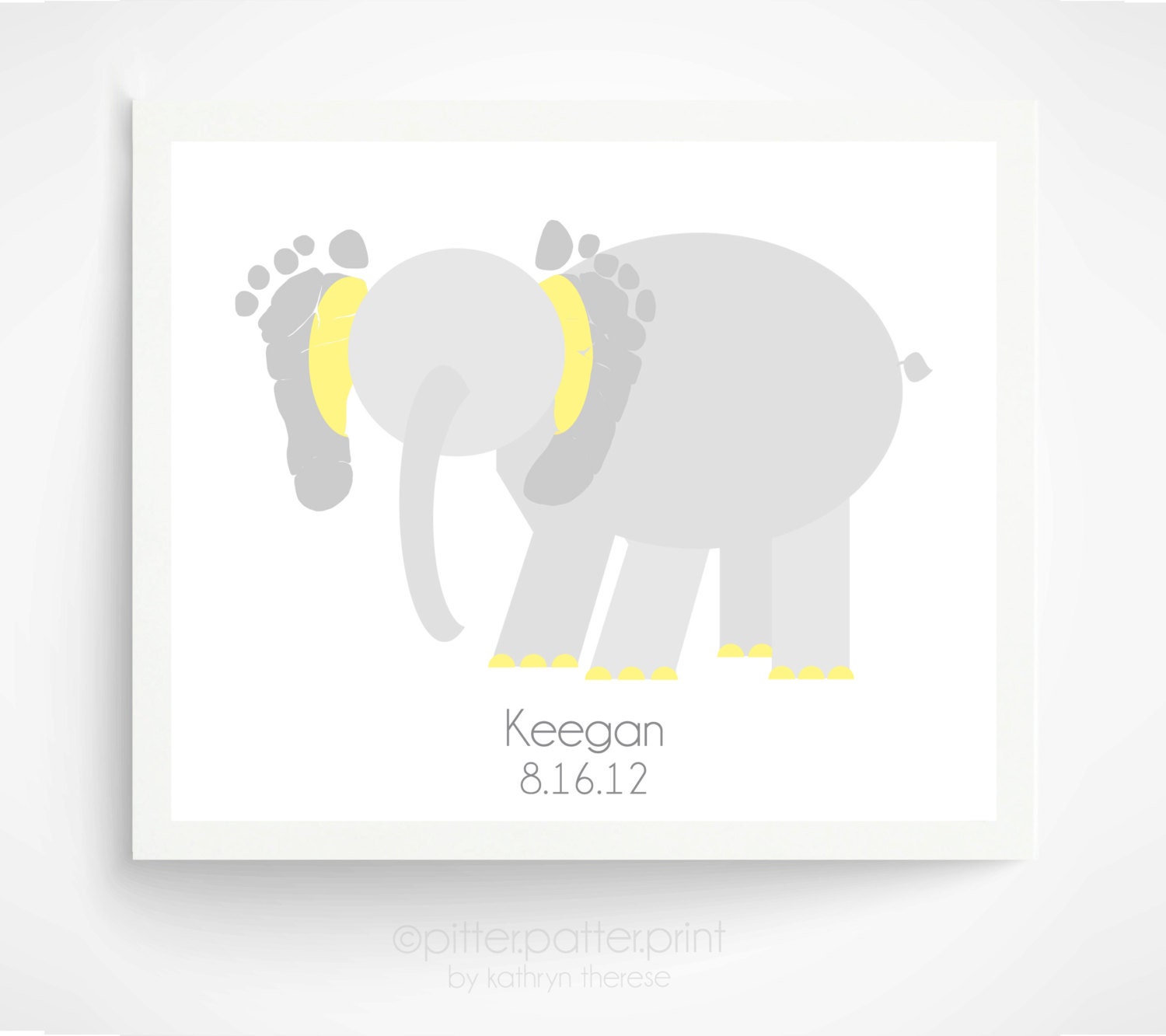 Yellow Gray Elephant Nursery Art Baby by PitterPatterPrint on Etsy