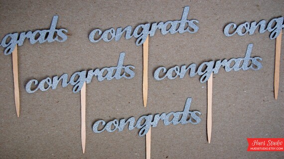 Glitter CONGRATS Letters // Cupcake Toppers, Party Picks, Toothpicks, Food Picks - CUSTOM Party Decoration (Set of 12) Il_570xn