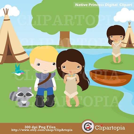Native Princess Digittal Clipart / Princess Clip art for Personal and Commercial Use / Instant download Il_570xn
