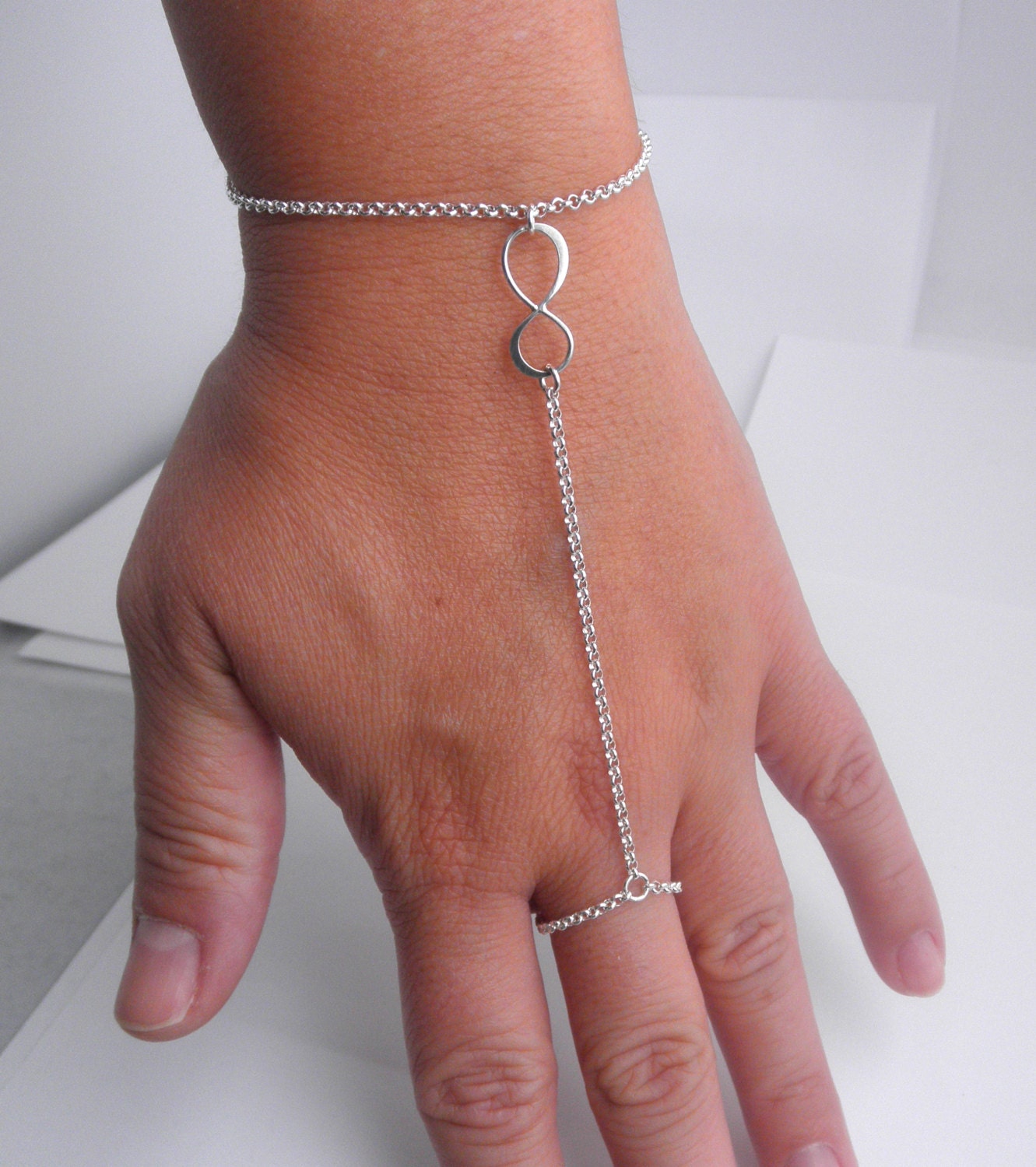 Sterling Silver Infinity Slave Bracelet, Ring Chain Bracelet