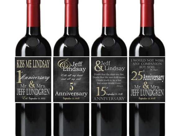 Items similar to Anniversary Wine Bottle Labels Chalkboard Wedding Wine Labels Wedding Guest
