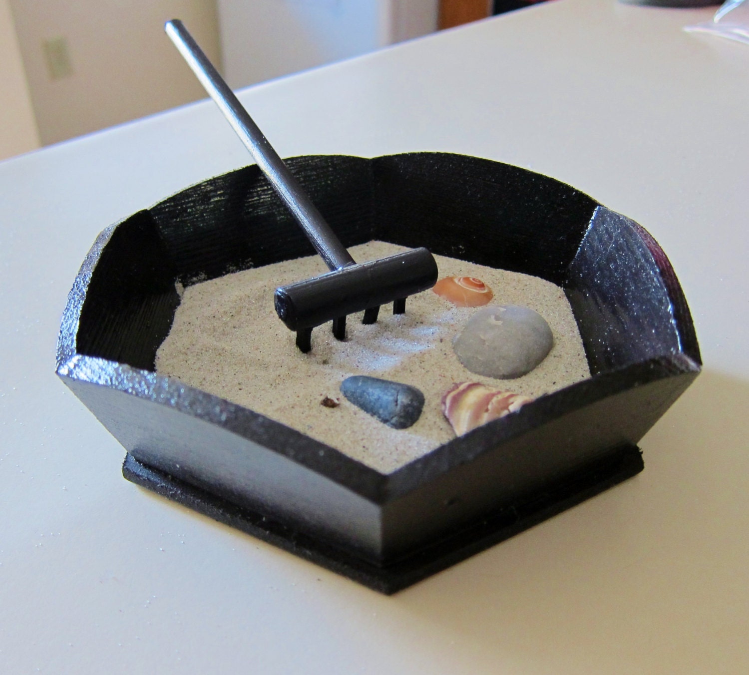 Miniature Zen Garden -  Meditation and Relaxation - Mini Office and Home Decor - Octagon Shaped Table Top Set