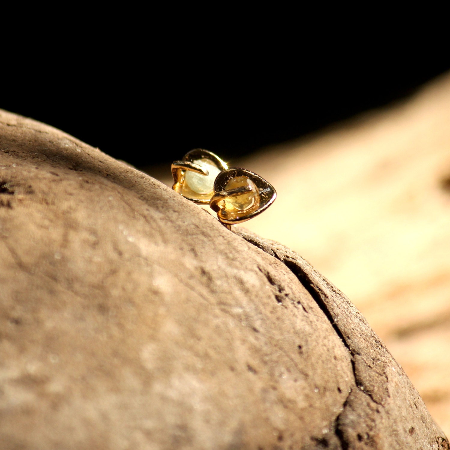Gold filled ear post stud earrings with raw gemstones - GardensOfTheSun