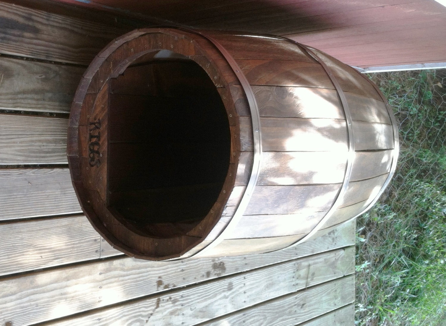 Wooden Wine Barrel Dog House, Big and Durable, Useful for Larger Dogs, Alternate Finishes Available - WoodworkingAmateurs