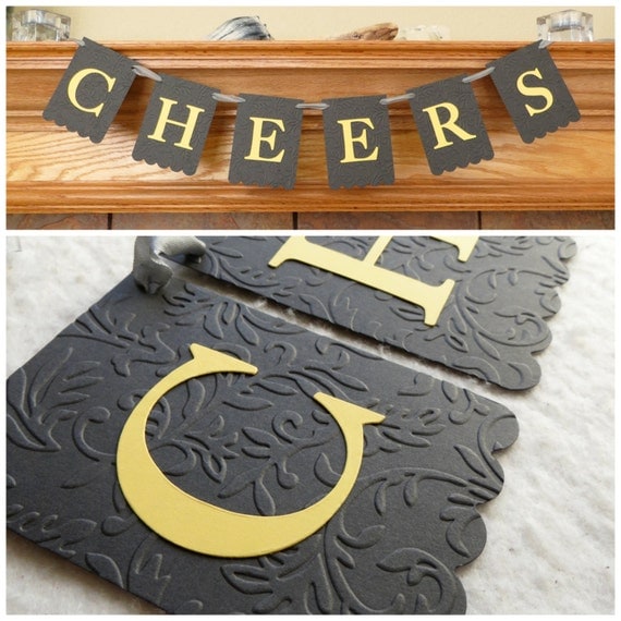 Cheers Banner - Embossed Vines - READY TO SHIP - Birthday Party Garland Wedding Shower Celebration Il_570xn