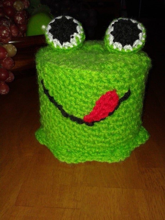 Crochet Green Frog Toilet Tissue Roll Cover by WolfArtStudio
