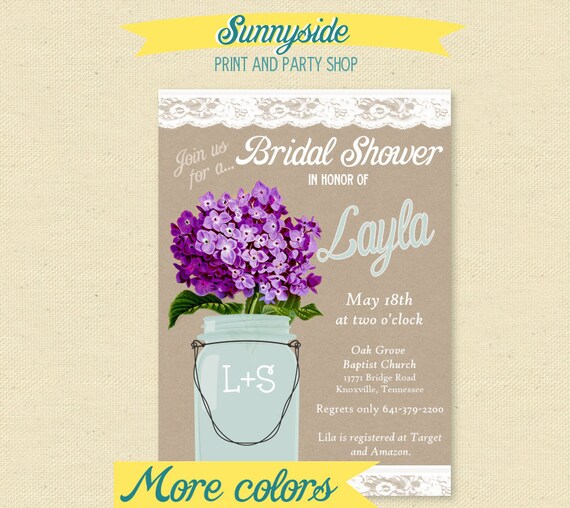Country Mason Jar - Bridal Shower Invitation - 15+ flowers - Printable Invite Il_570xn