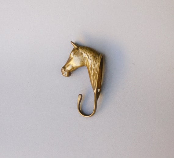 Vintage brass horse head / Wall hook / coat rack / by Skomoroki