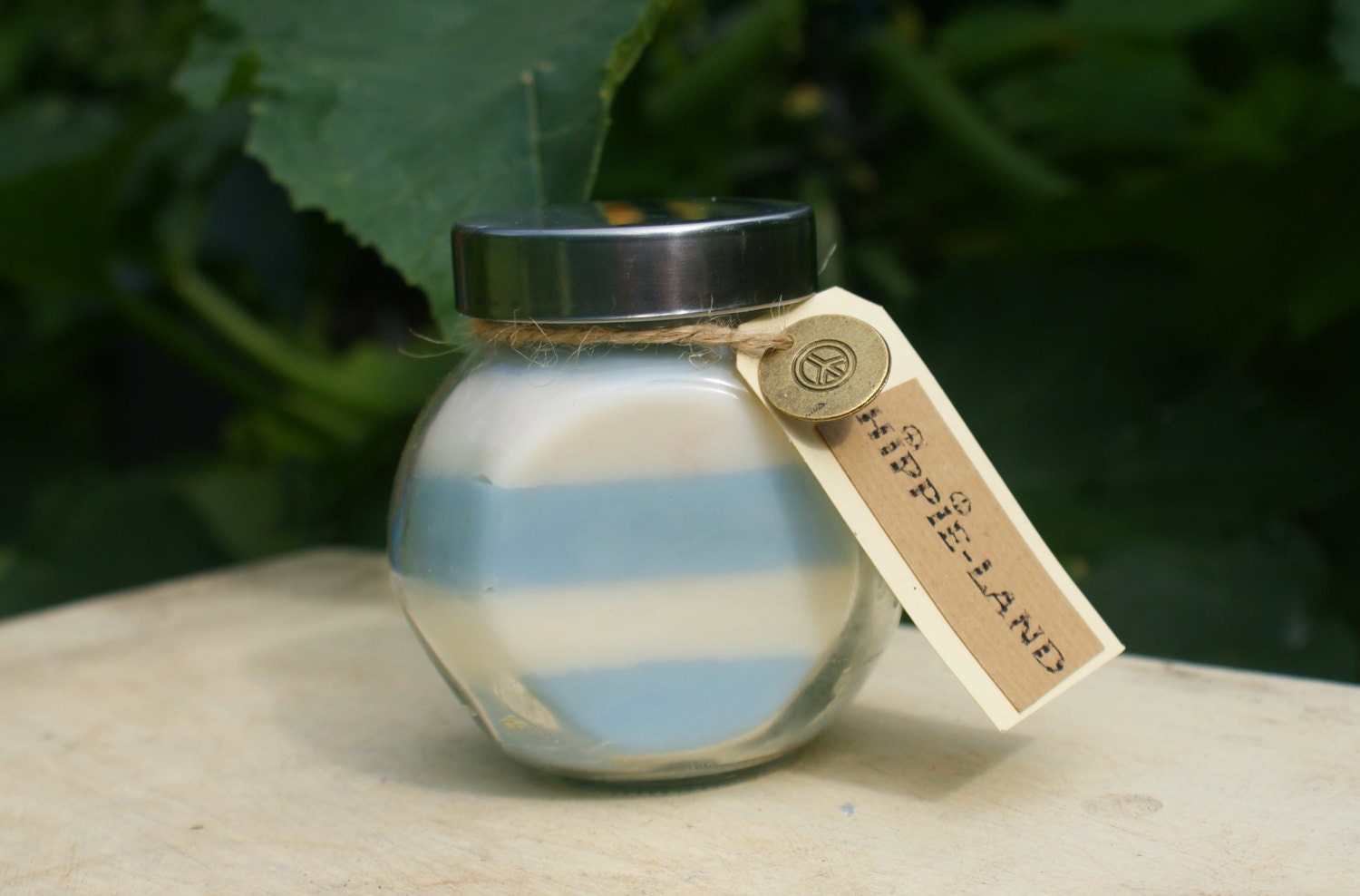 Blue and White Striped Soy Glass Jar Container Candle Baby Shower, Birthday - HippieLand