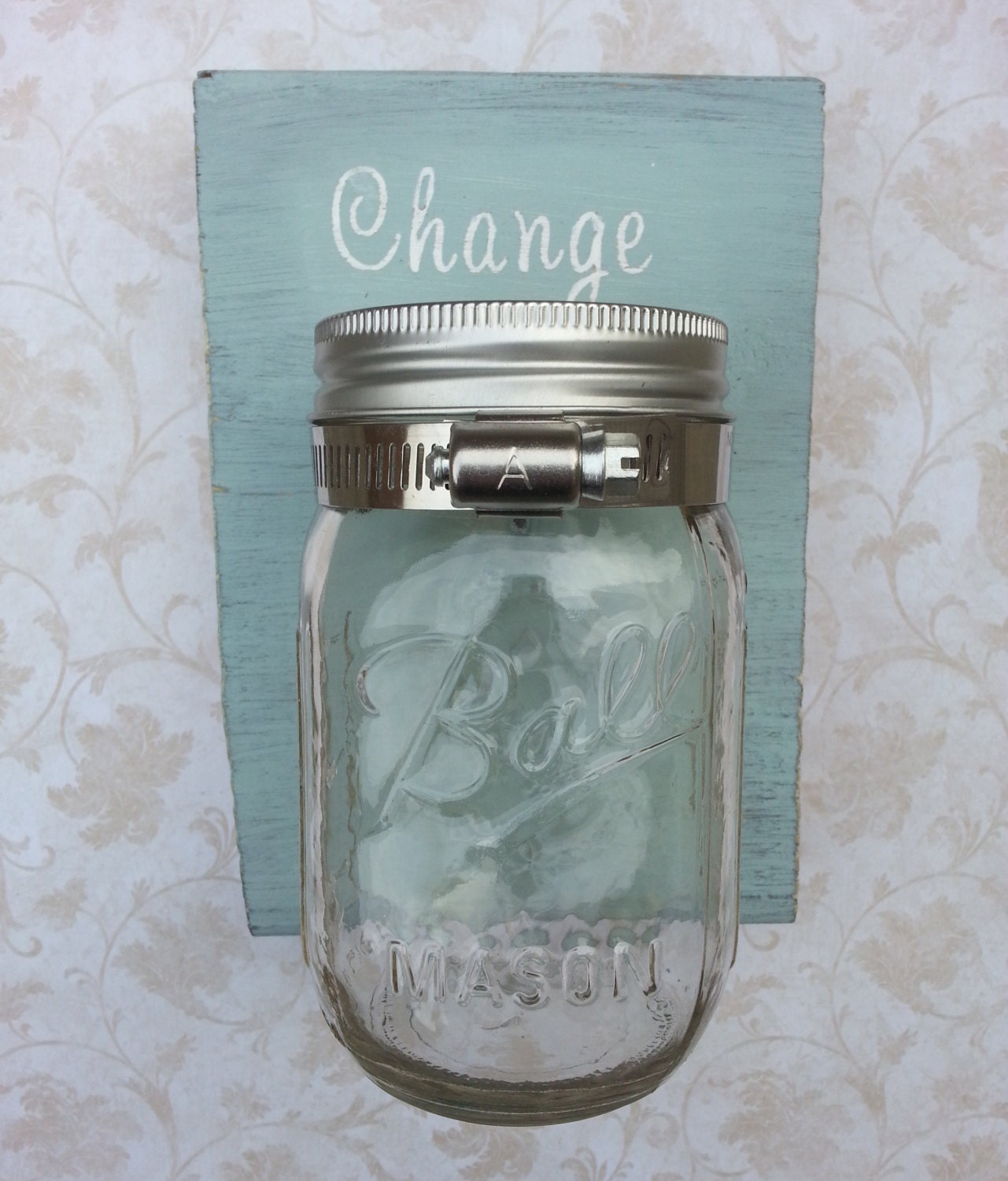 Items similar to Laundry Room Decoration Mason Jar "Change" Collector