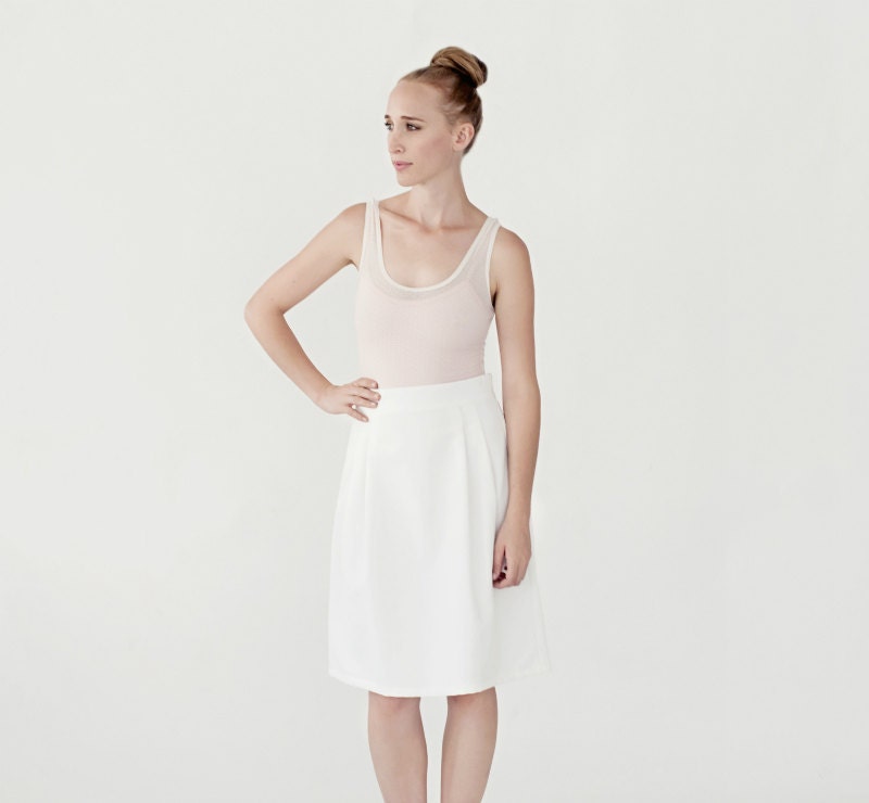 Classic White skirt high waist knee Length - LittleWhiteCloset