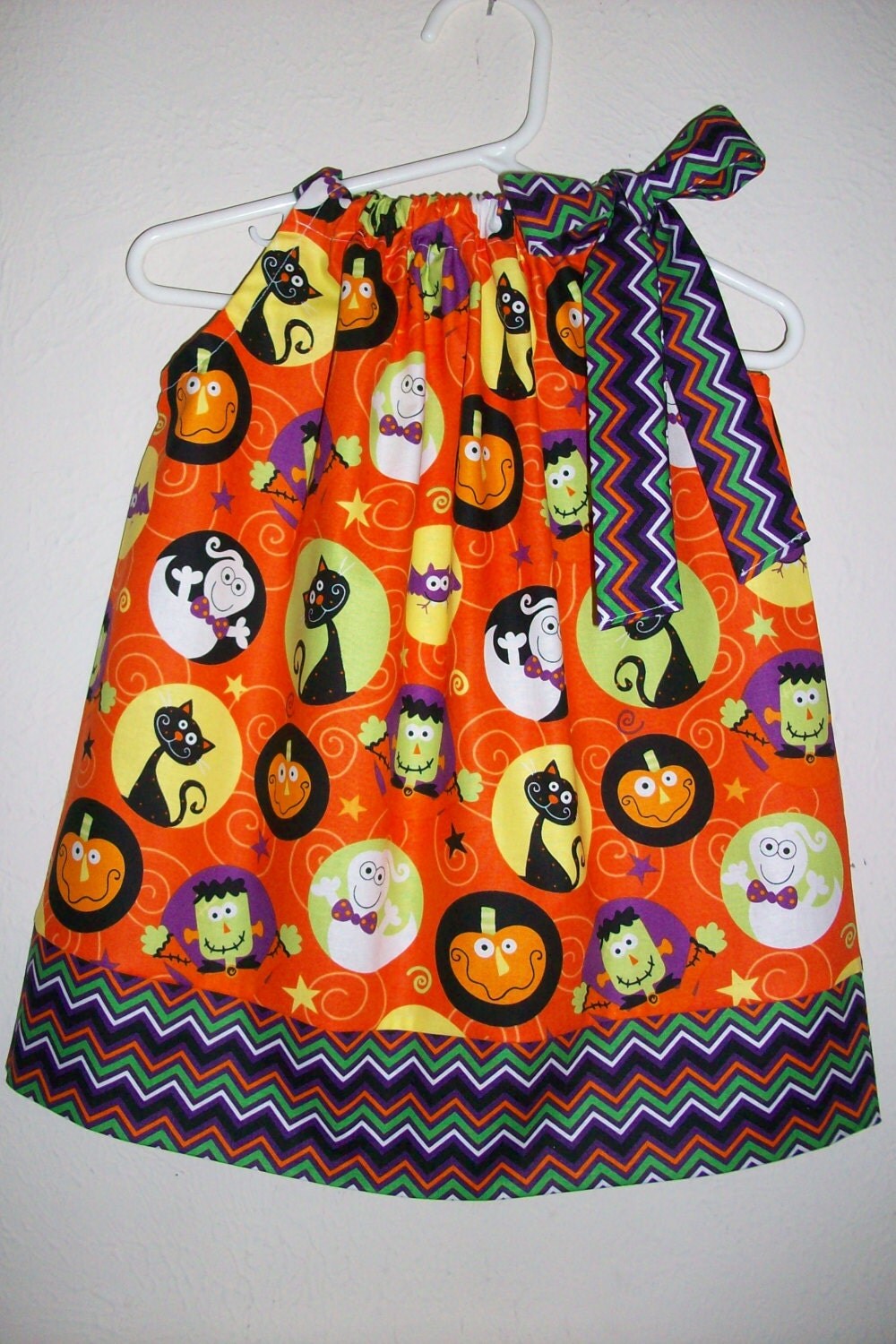 Pillowcase Dress HALLOWEEN Party CHEVRON Pumpkins Ghosts Cats Monster Fall baby toddler girl - lilsweetieboutique