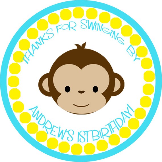 Mod Monkey BOY Birthday Baby Shower Sticker - personalized - Any color - choose your MONKEY Il_570xn