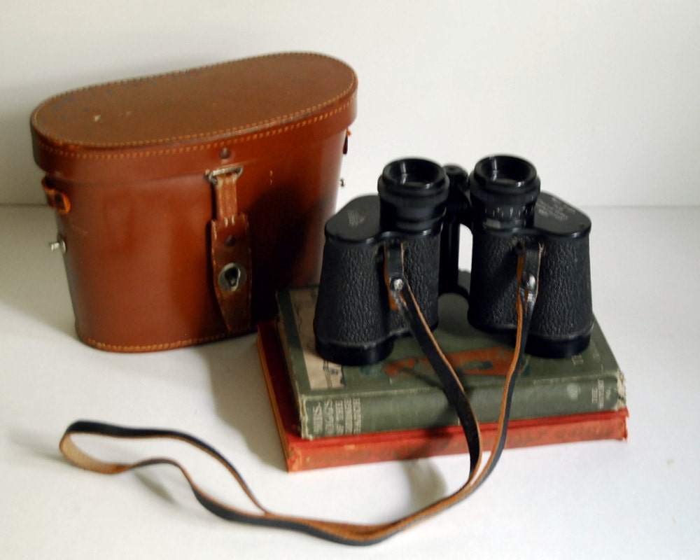Vintage German Binoculars Hertel & Reuss, Kassel, Field Glasses 7x35 Featherweight with Case - CalloohCallay