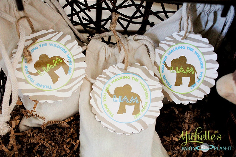 Set of 12 Safari Jumbo Party Favor Tags Jungle Elephant Il_570xn