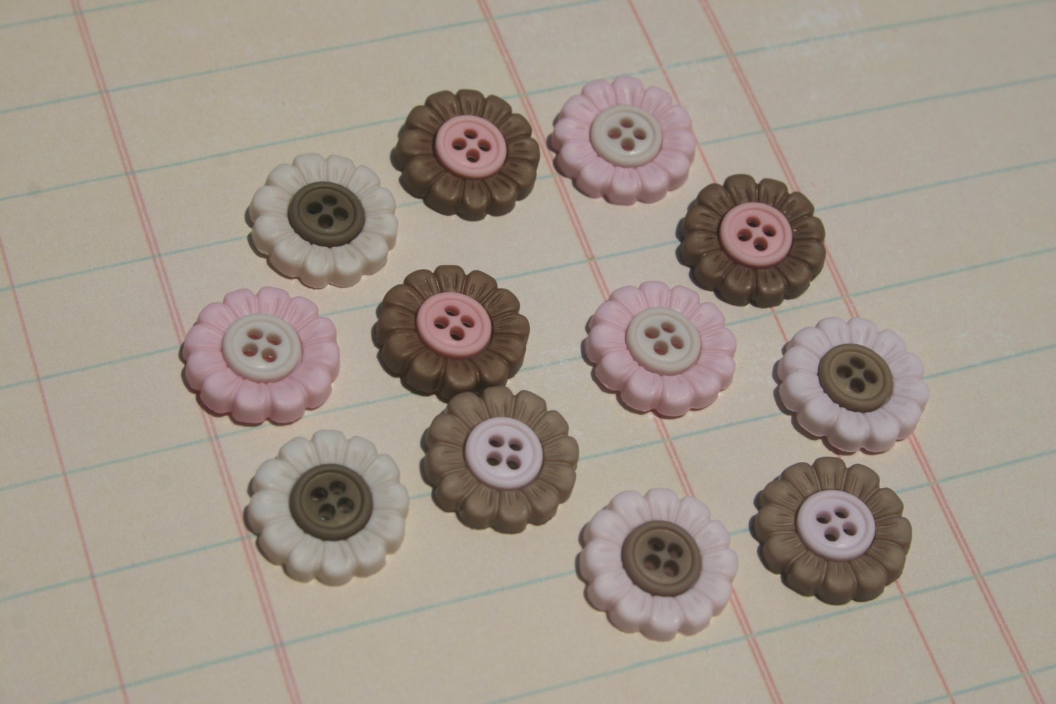 Flower Buttons Pink and Brown Sweet Sewing by LittleRedCottage