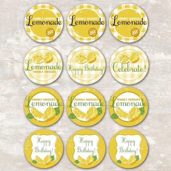 Lemonade Stand Birthday Party Cupcake Toppers (set of 12) PRINT & SHIP Il_570xn