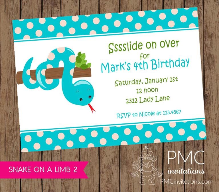 Dotted Snake Birthday Party Invitations - 1.00 each with envelopes Il_570xn