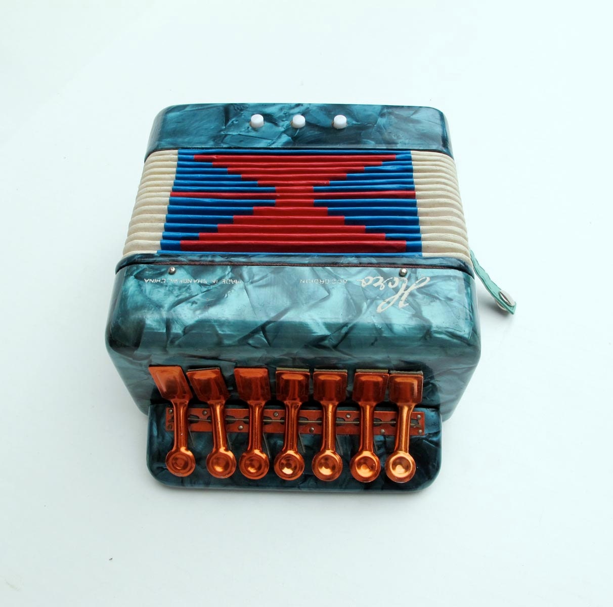 Vintage Toy Accordion Hero Squeezebox Blue Green by BlueRoseRetro