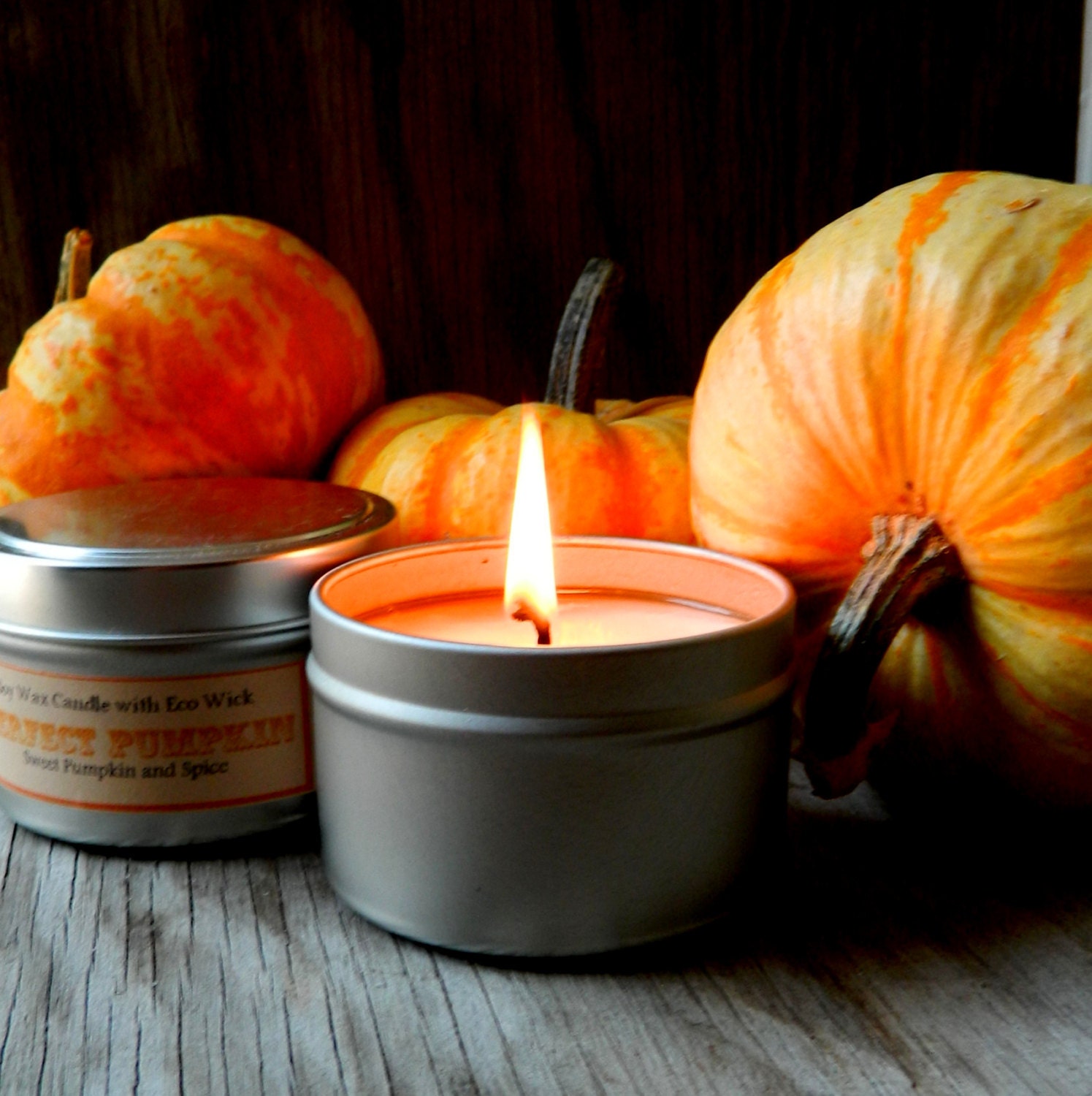 Pumpkin Scented Soy Candle Tin / 6 oz Primitive Fall Decor - SoapForYourSoul