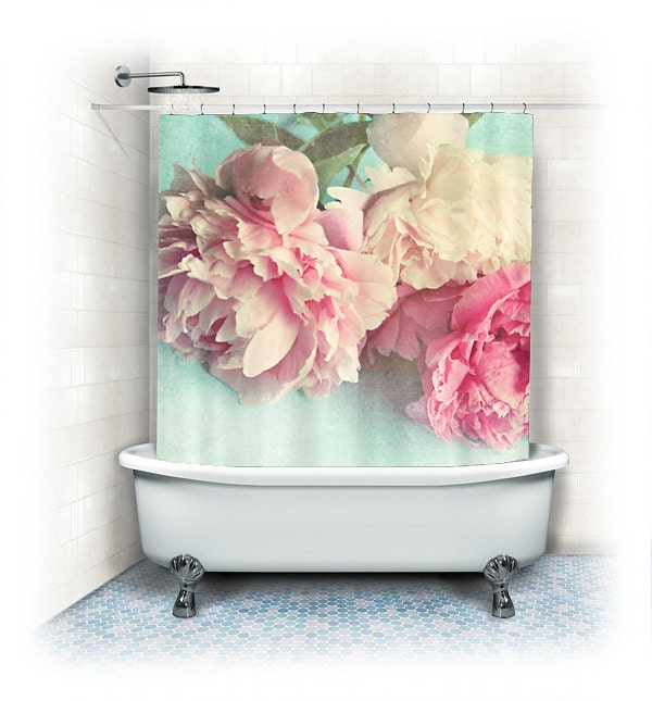 Peony Shower Curtain "Like Yesterday",aqua, pink, bathroom,home decor,pastel flowers,Peony,nature,floral shower curtain,shabby chic - VintageChicImages Peony Shower Curtain "Like Yesterday",aqua, pink, bathroom,home decor,pastel flowers,Peony,nature,floral shower curtain,shabby chic - VintageChicImages