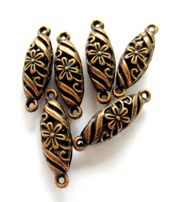 6 Antique copper connector beads jewelry by GatheringSplendor